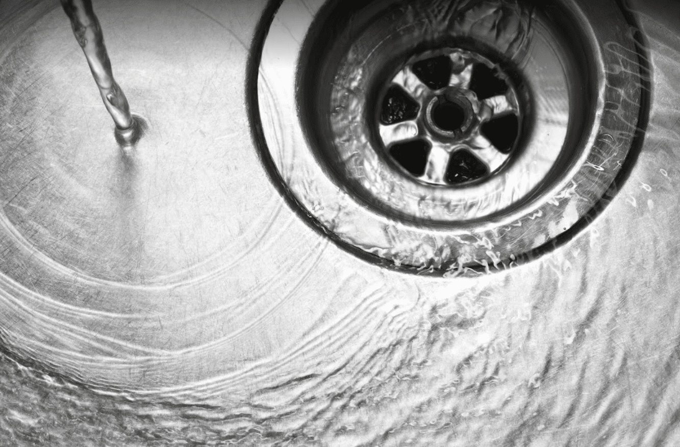 water going down drain of kitchen sink