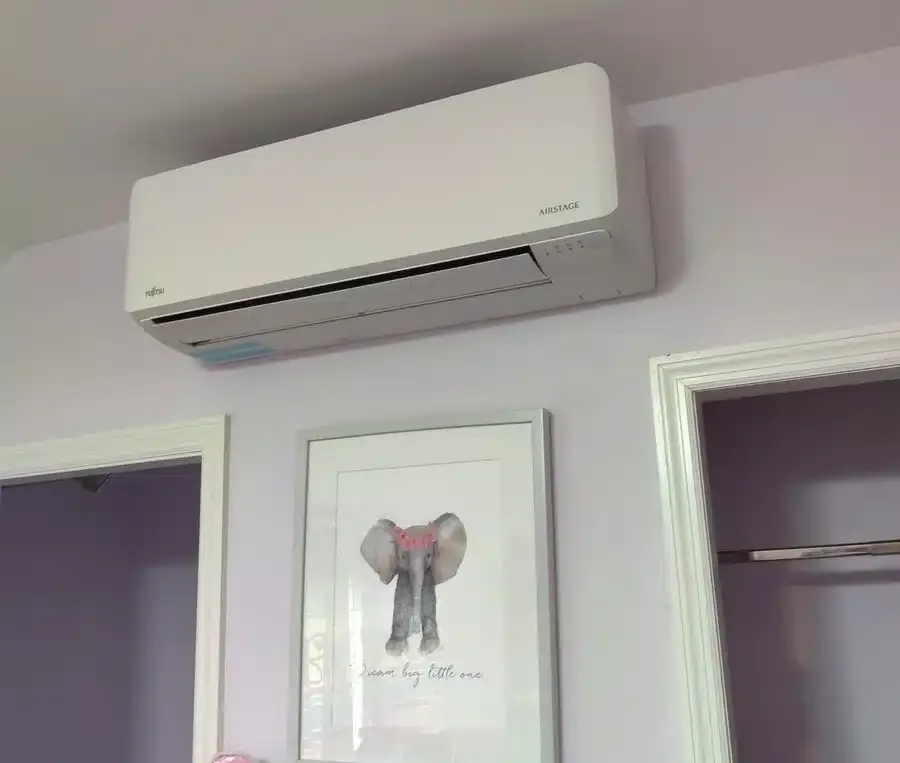 Fujitsu Airstage mini-split installed on a bedroom wall in a Newfoundland, NJ home for quiet cooling and heating