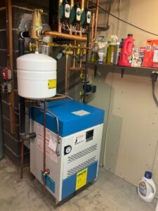 Finished Boiler installation in basement with expansion tank in West Milford, NJ