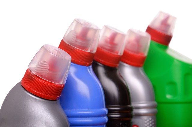 bottles of chemical drain cleaners