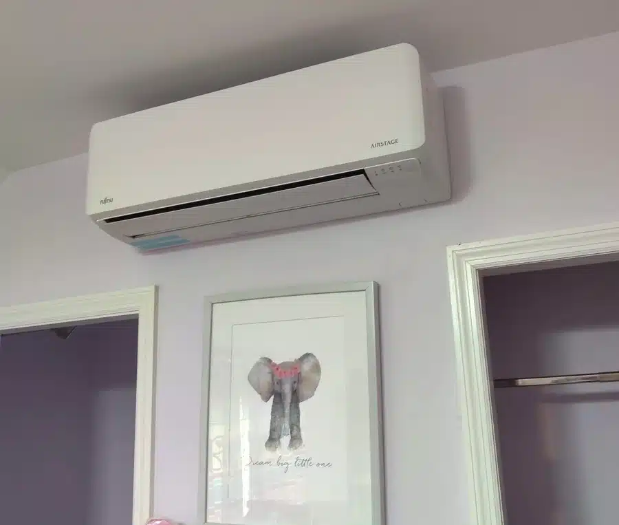 Fujitsu Airstage mini-split installed on a bedroom wall in a Newfoundland, NJ home for quiet cooling and heating