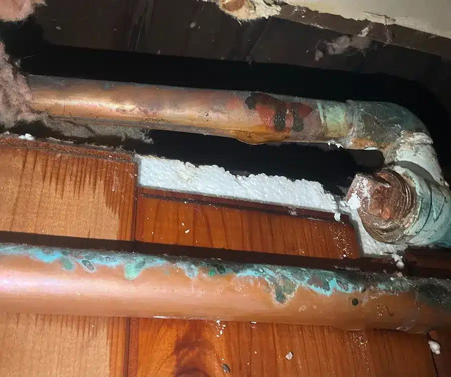 Corroded copper pipe